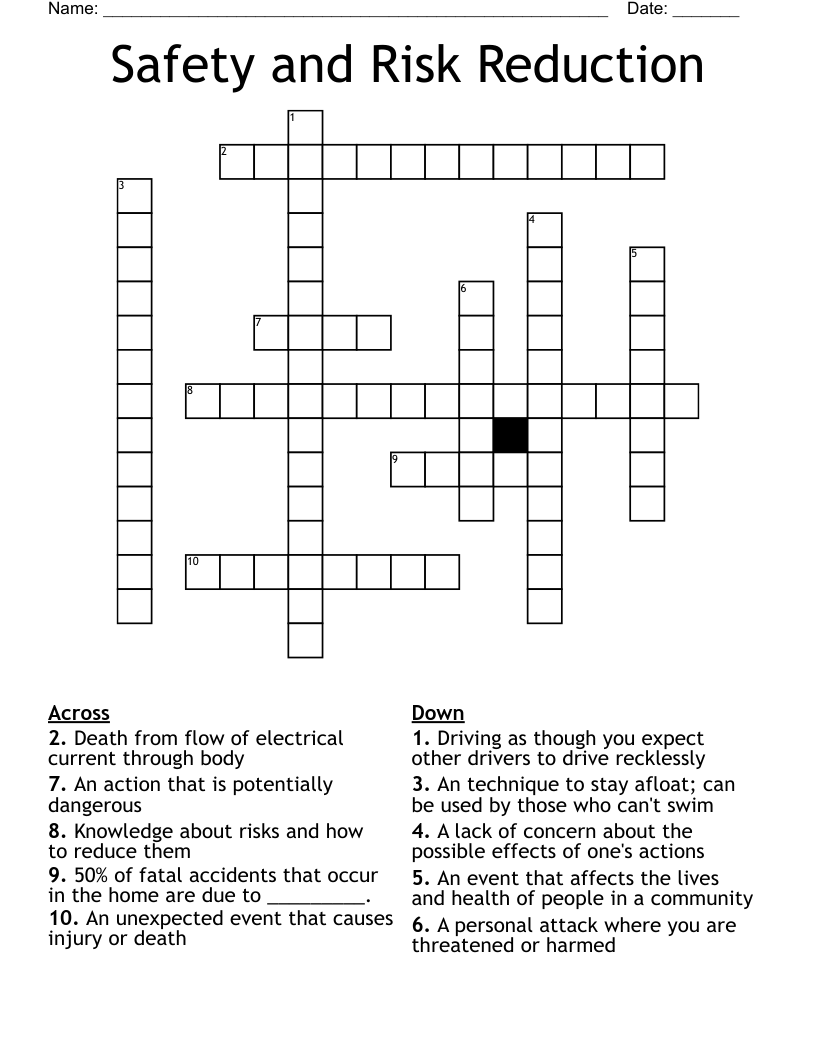 Safety and Risk Reduction  Crossword