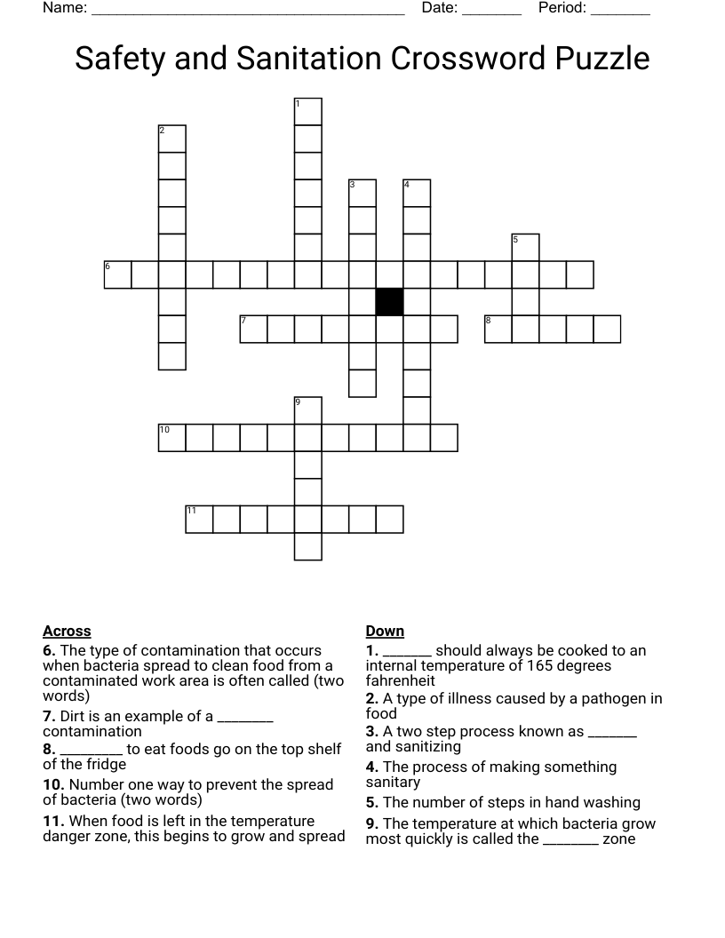 Safety and Sanitation Crossword Puzzle