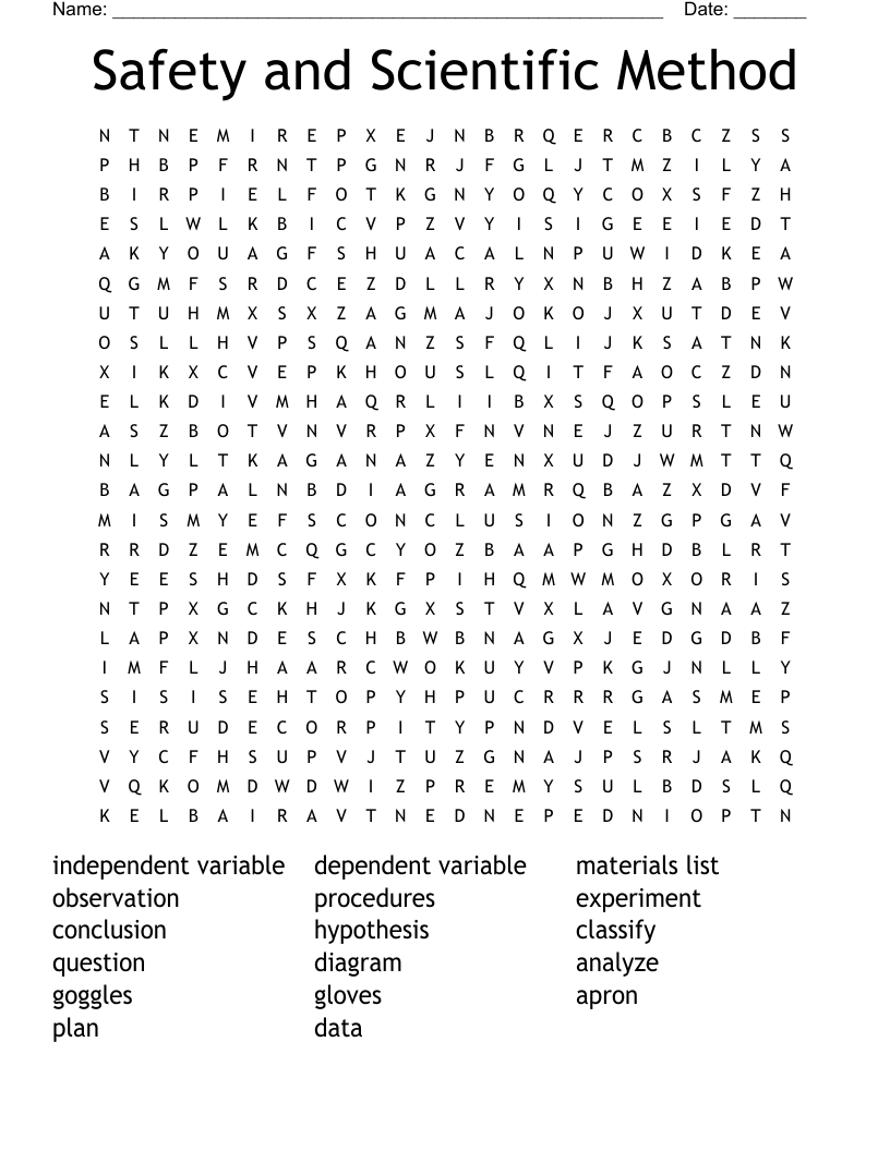 Safety and Scientific Method Word Search