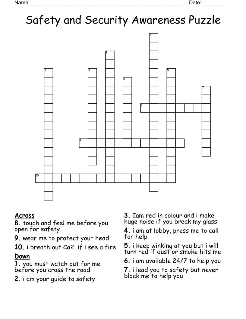Safety and Security Awareness Puzzle Crossword