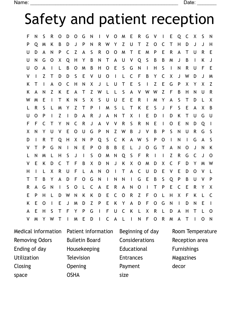 Safety and patient reception Word Search