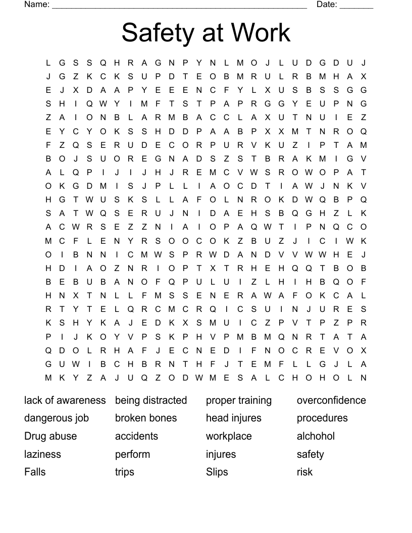 Safety at Work Word Search