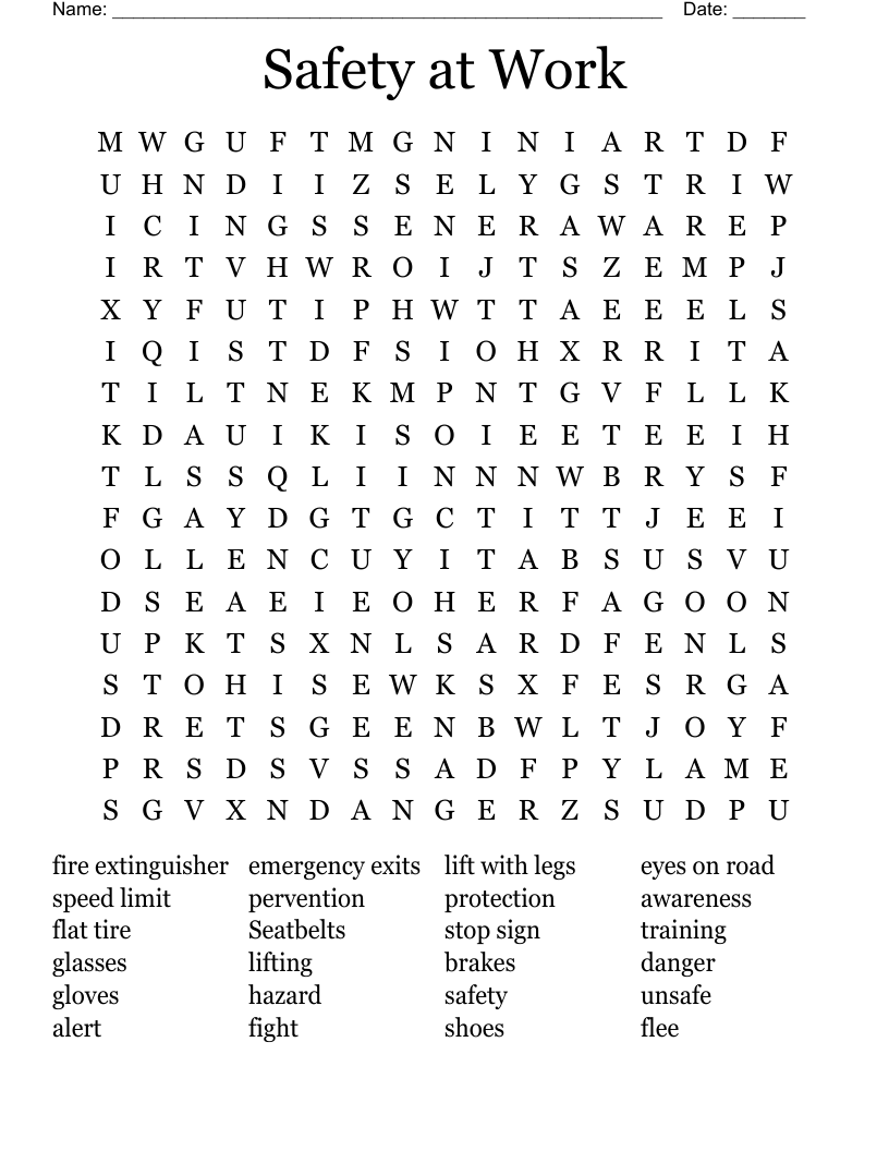 Safety at Work Word Search