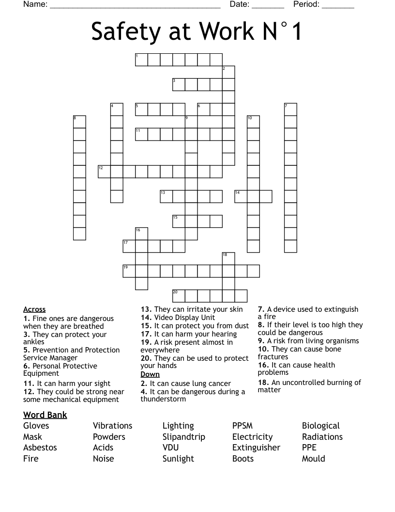 Safety at Work N°1 Crossword