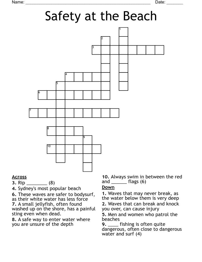 Safety at the Beach  Crossword