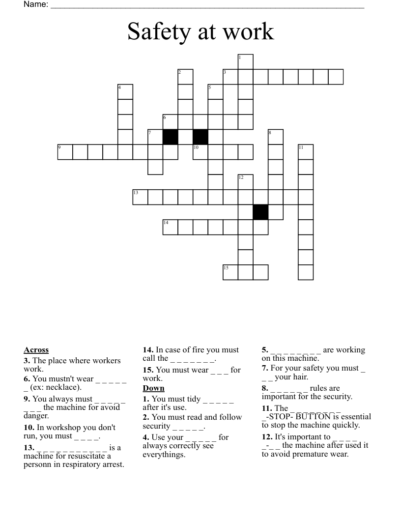 Safety at work Crossword