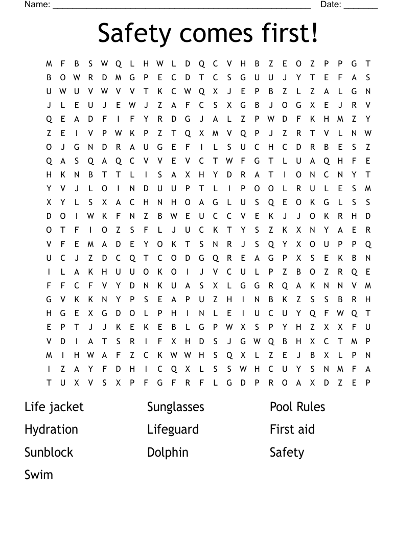 Safety comes first! Word Search