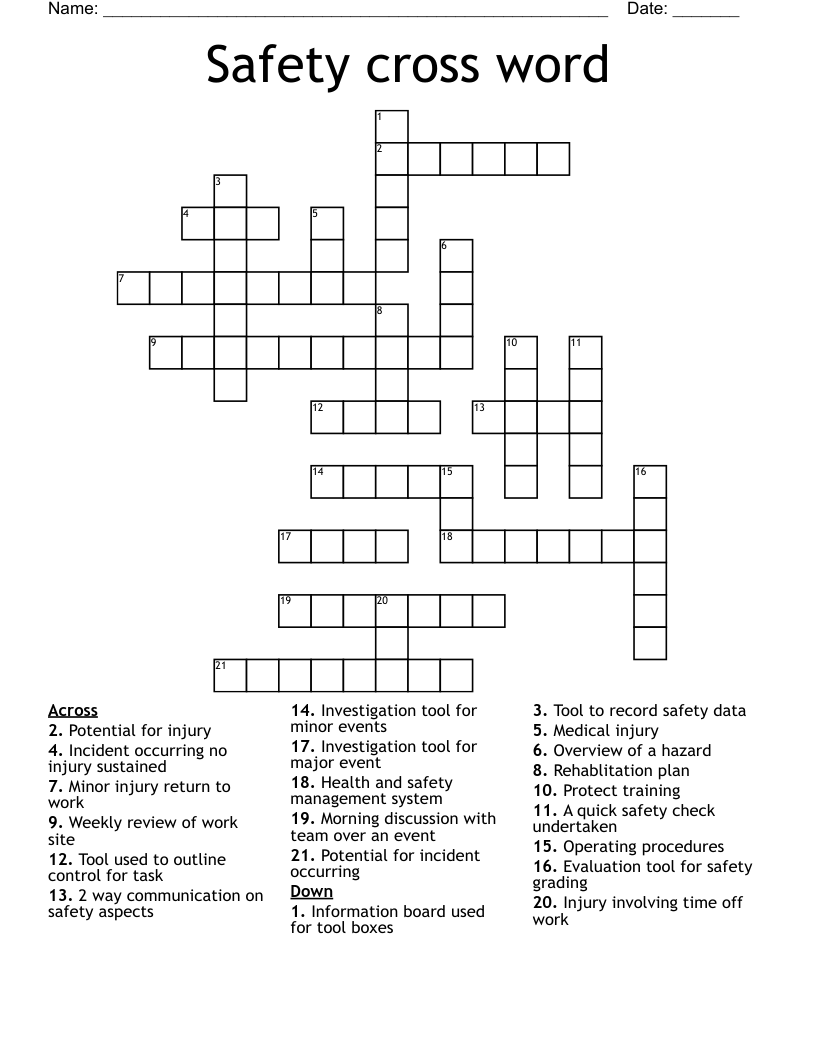 Safety cross word