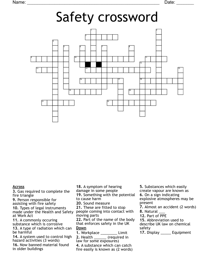 Safety crossword