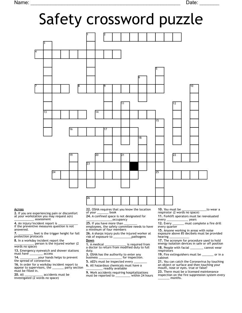 Safety crossword puzzle
