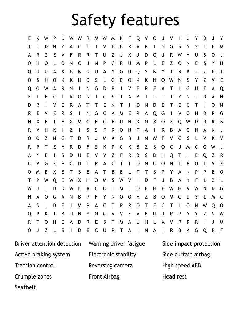 Safety features  Word Search