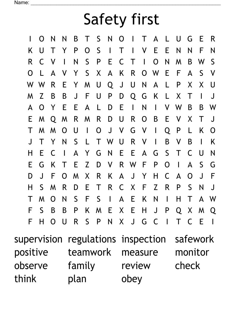 Safety first Word Search