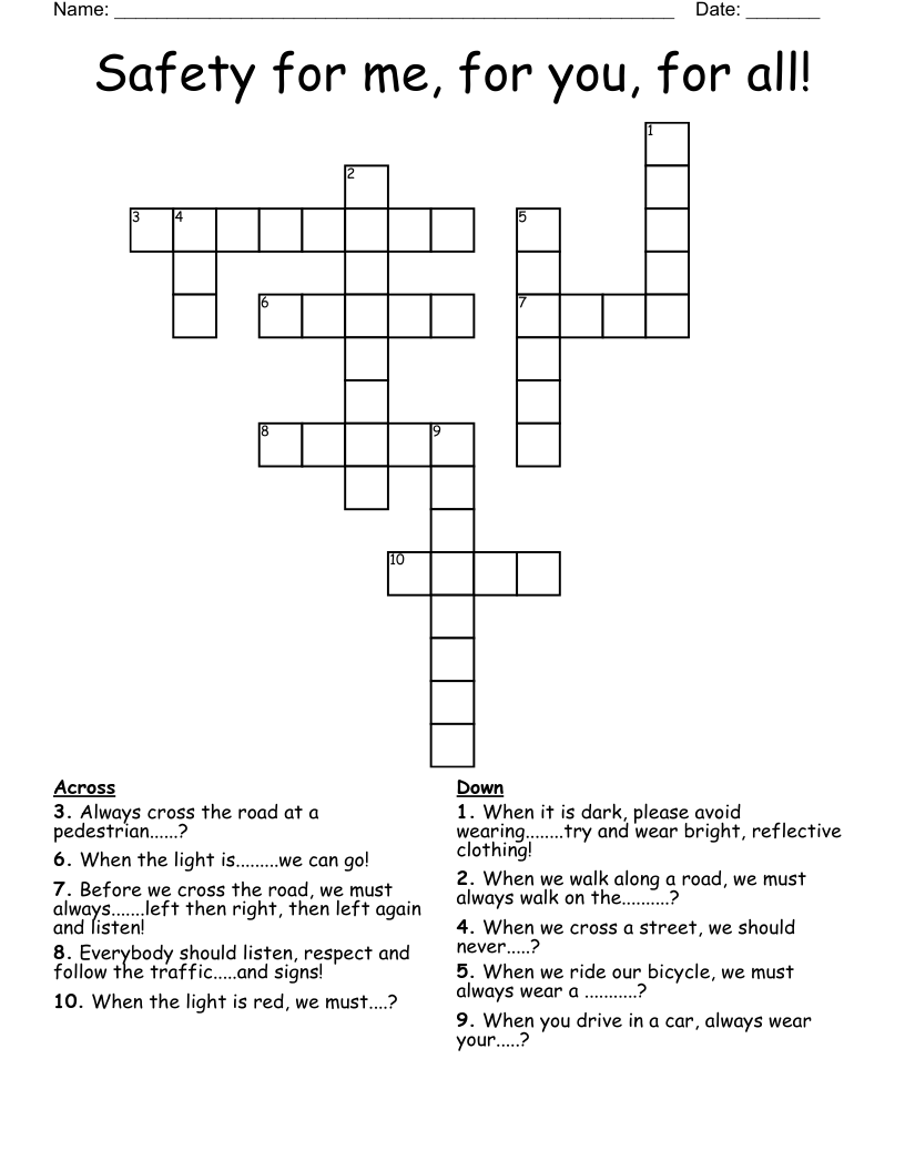 Safety for me, for you, for all! Crossword