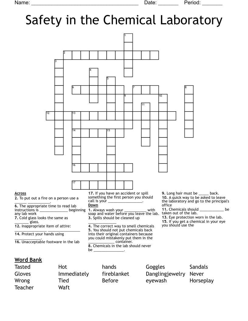 Safety in the Chemical Laboratory Crossword