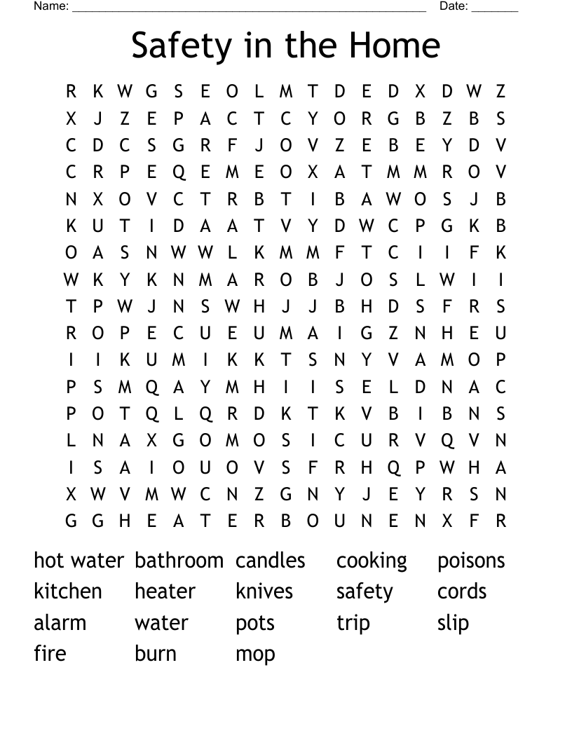 Safety in the Home Word Search
