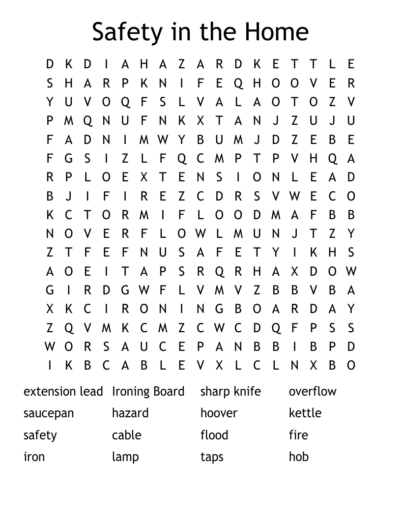 Safety in the Home Word Search