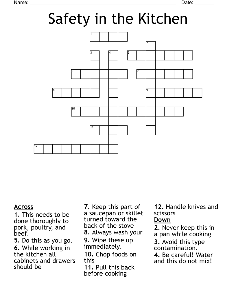 Safety in the Kitchen Crossword