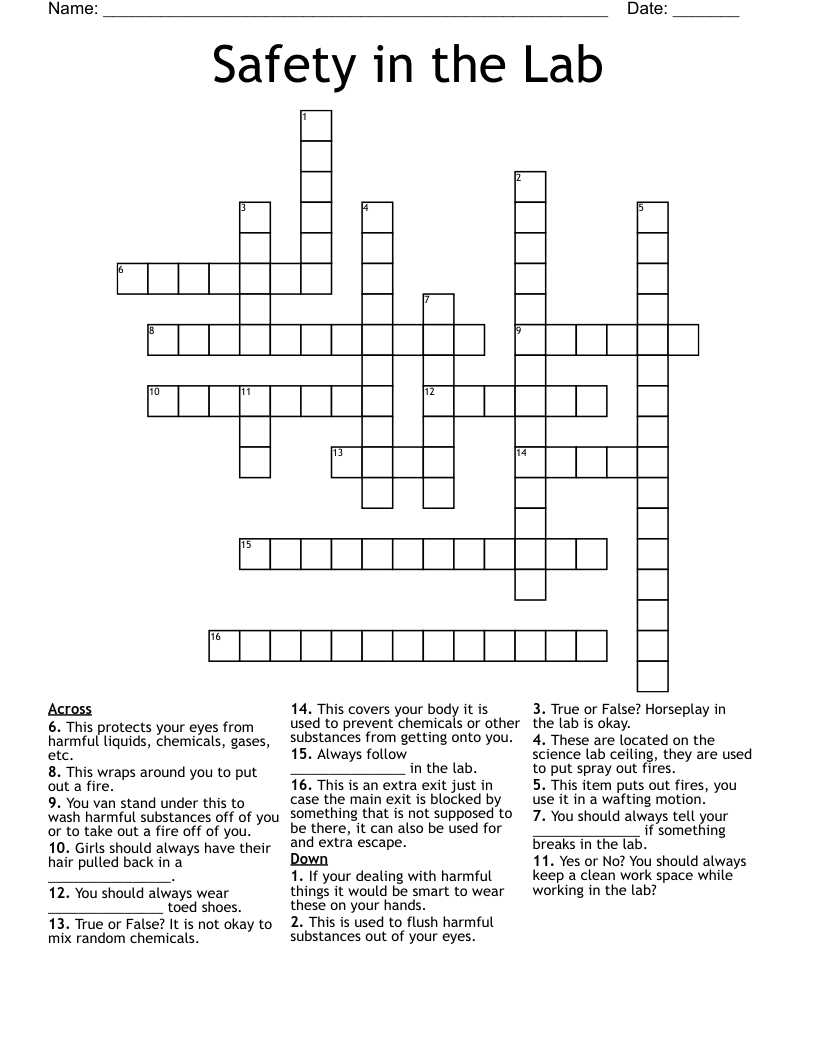 Safety in the Lab Crossword