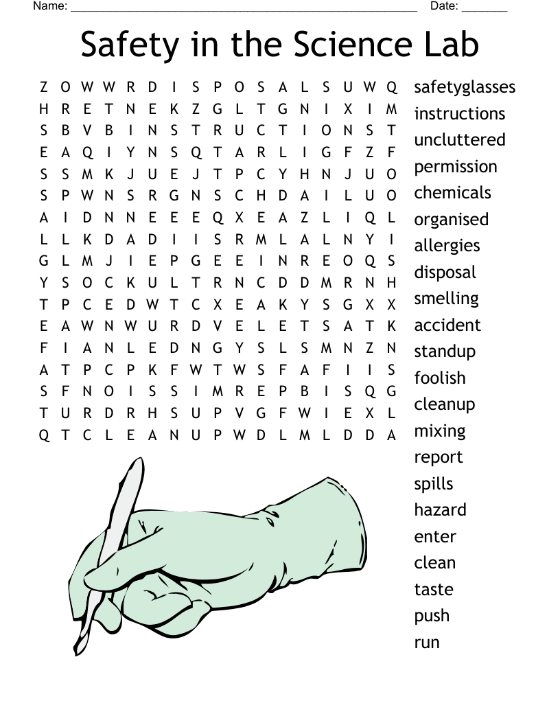 Safety in the Science Lab Word Search