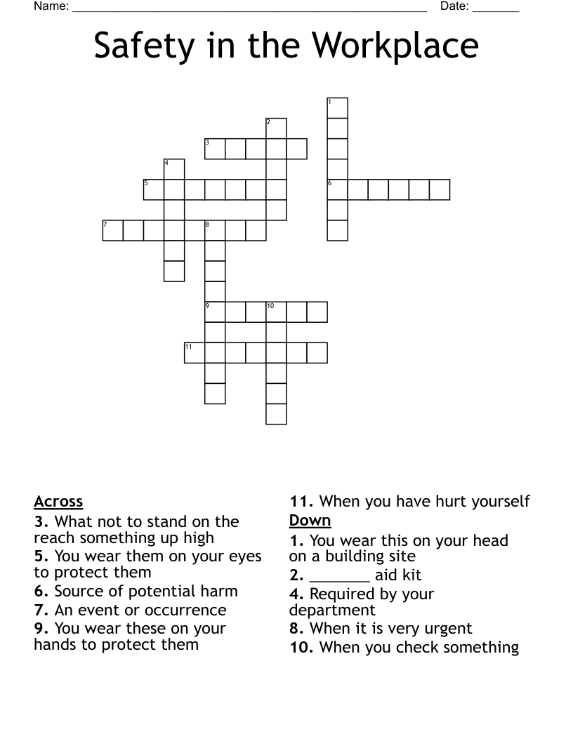 Safety in the Workplace Crossword