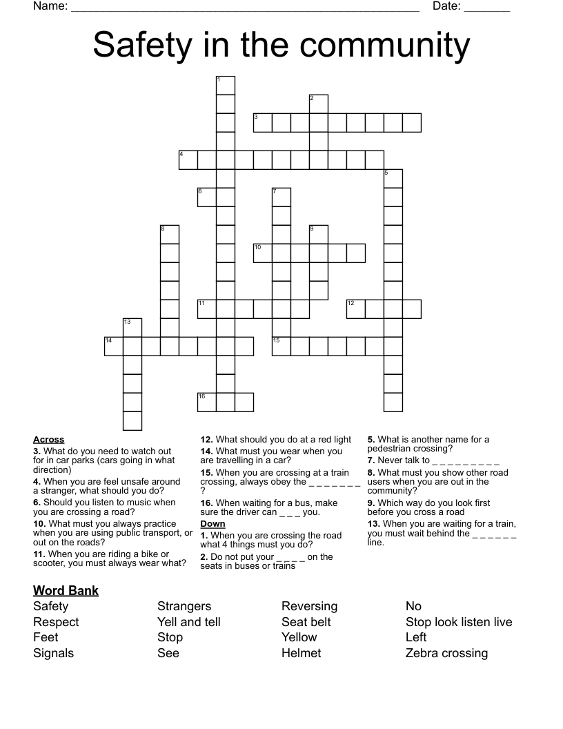 Safety in the community Crossword