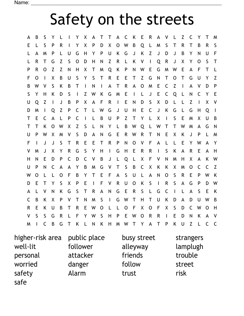 Safety on the streets Word Search