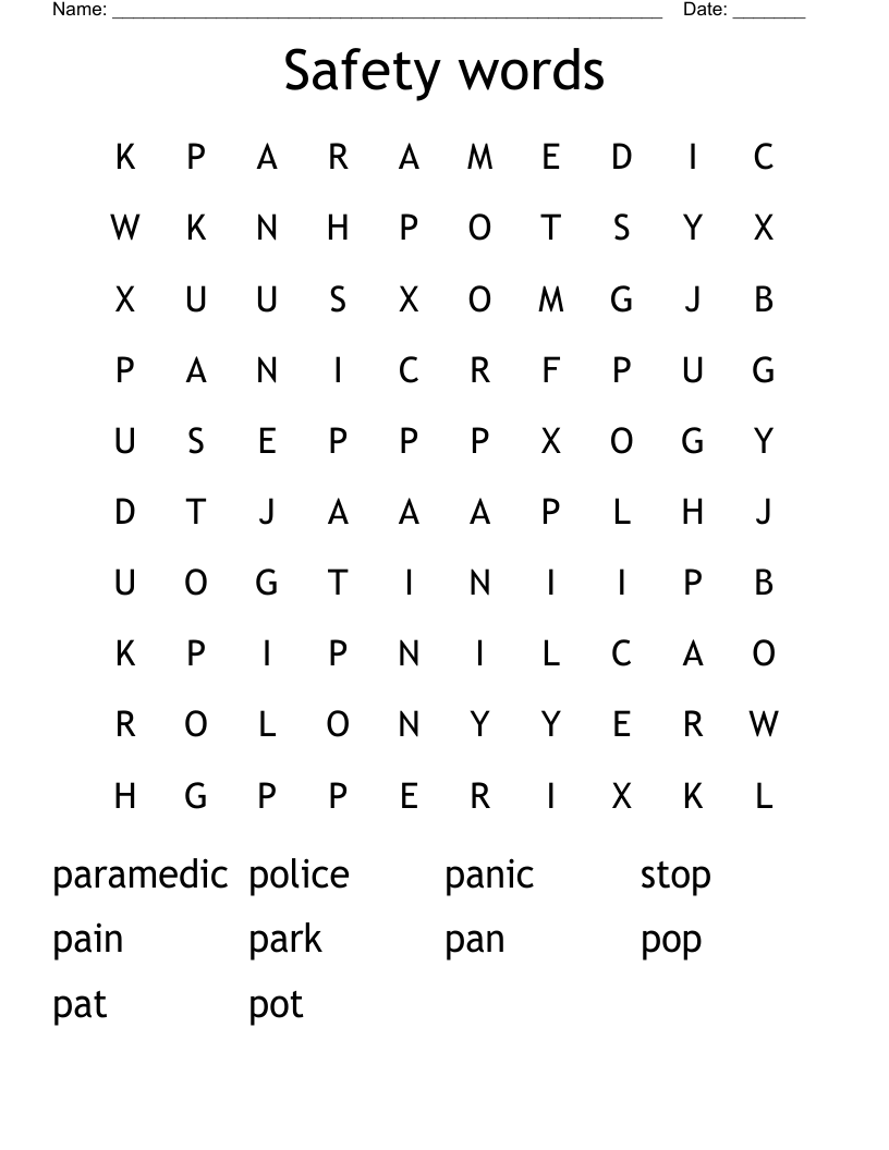 Safety words  Word Search