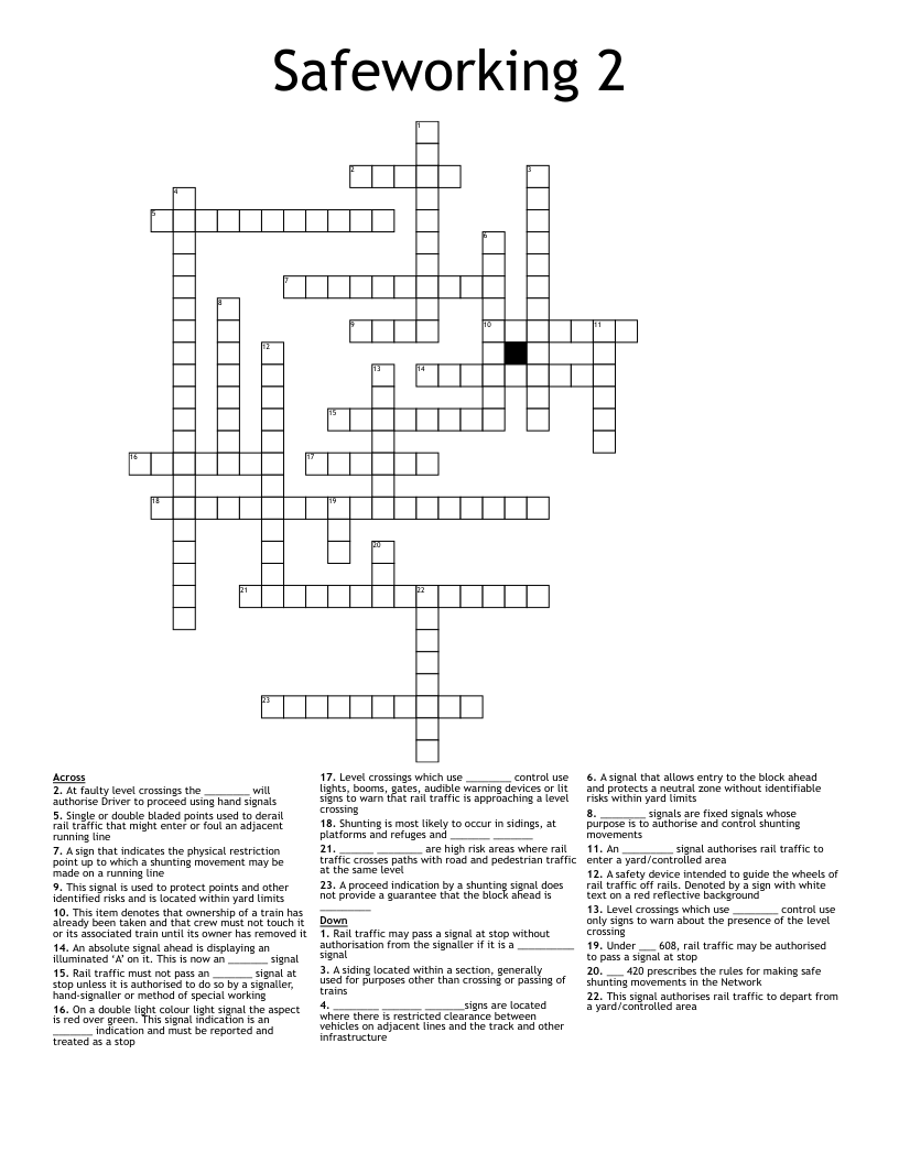 Safeworking 2 Crossword