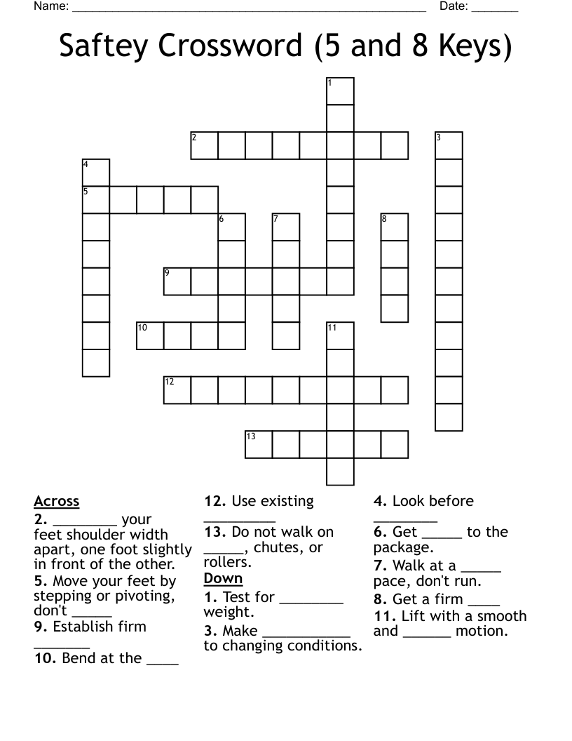 Saftey Crossword (5 and 8 Keys)