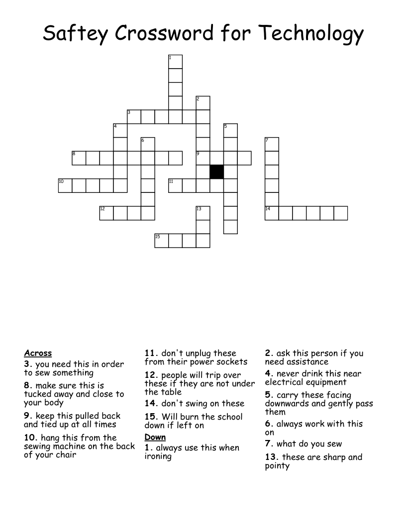 Saftey Crossword for Technology