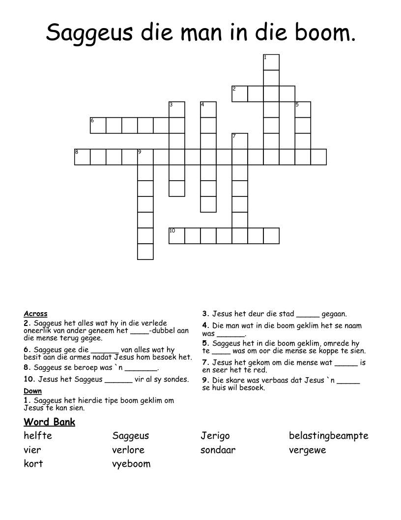 Saggeus die man in die boom.  Crossword