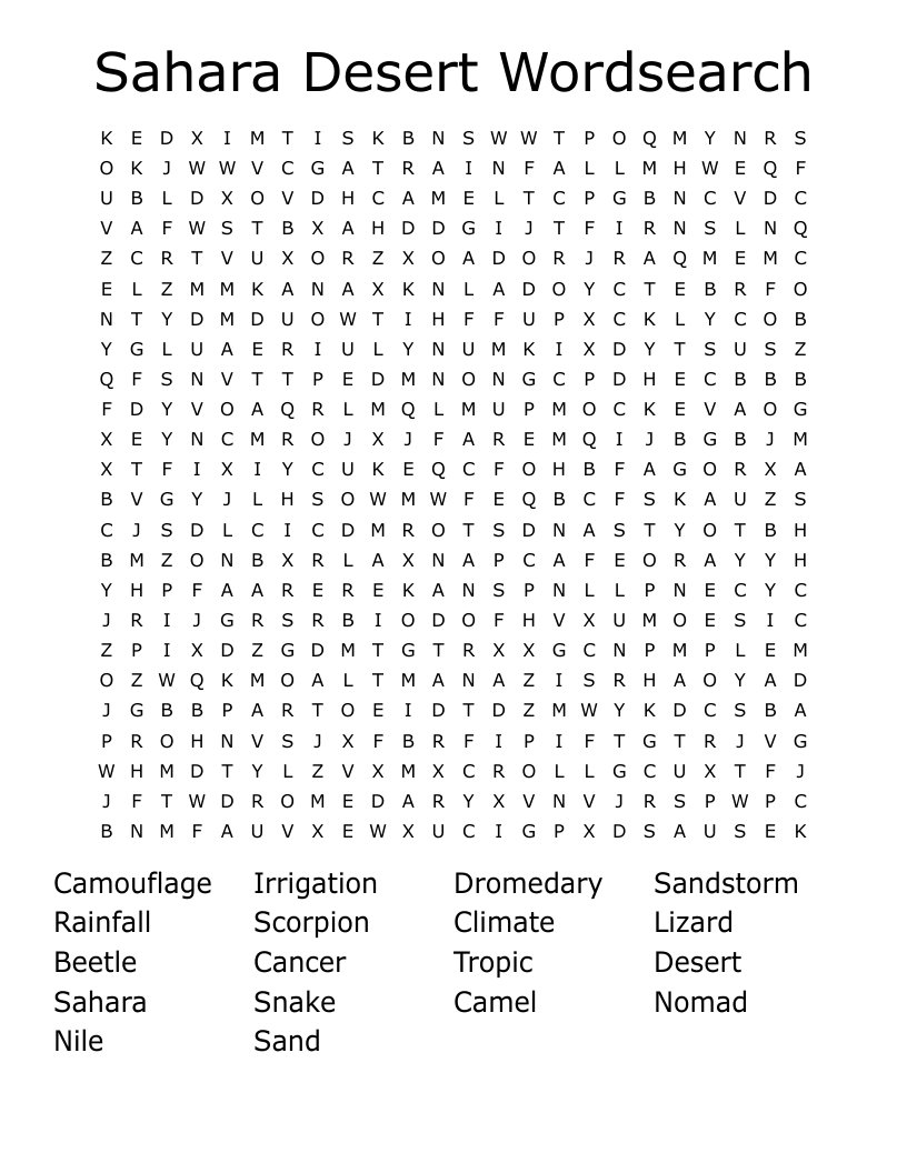 Sahara Desert Wordsearch