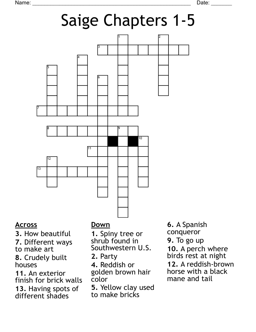 Saige Chapters 1-5 Crossword