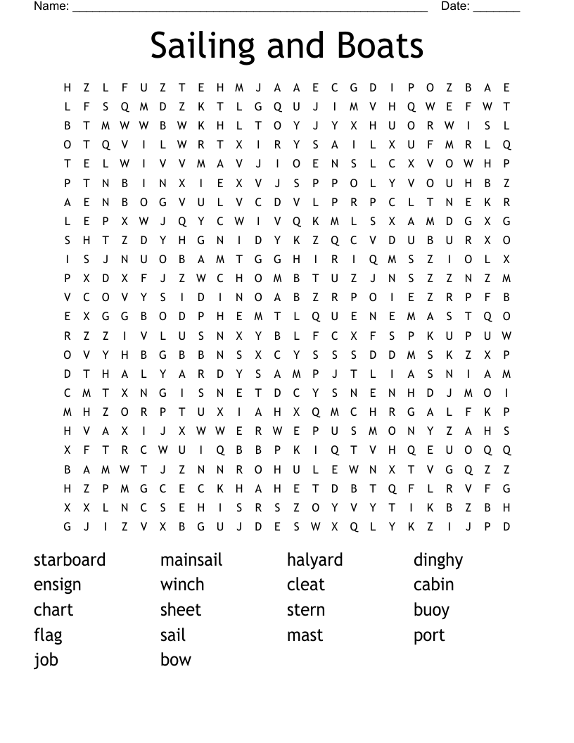 Sailing and Boats Word Search
