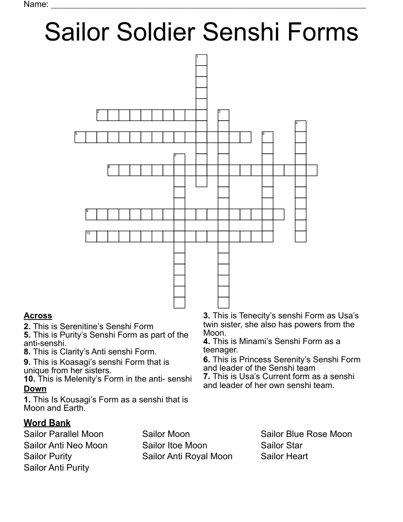 Sailor Soldier Senshi Forms Crossword