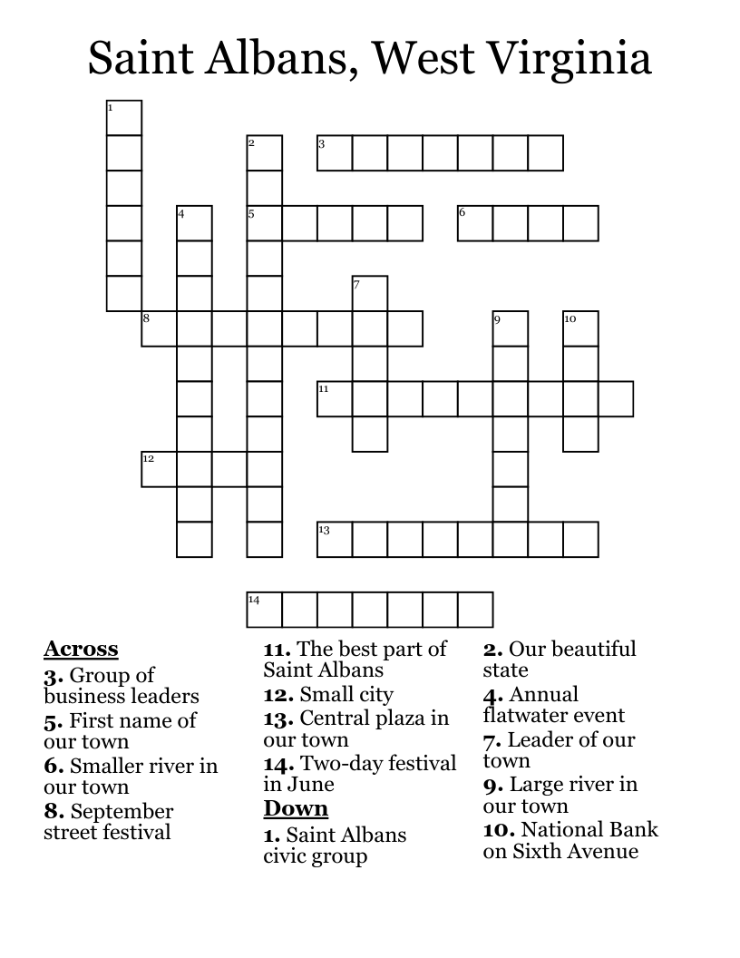 Saint Albans, West Virginia Crossword