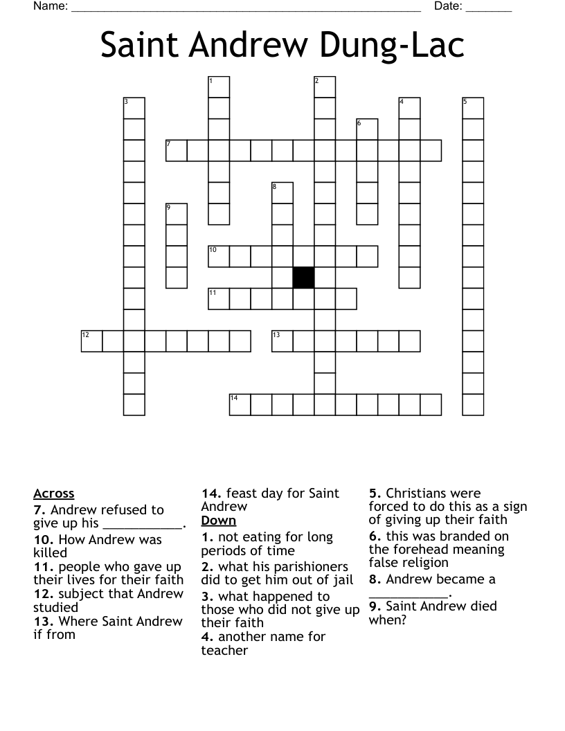 Saint Andrew Dung-Lac Crossword