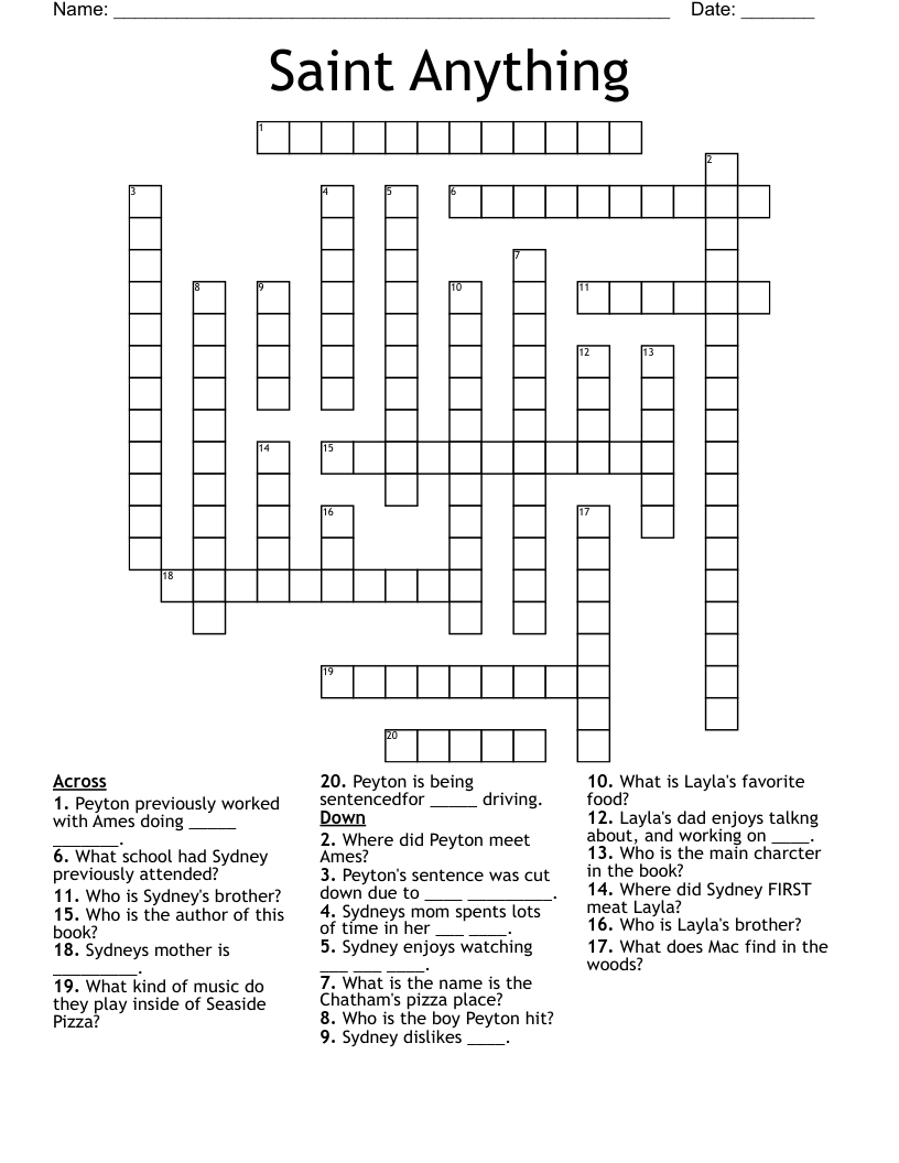 Saint Anything  Crossword