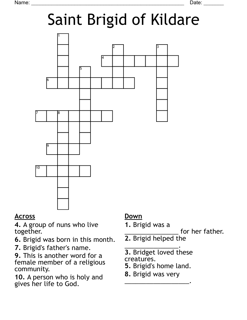 Saint Brigid of Kildare Crossword