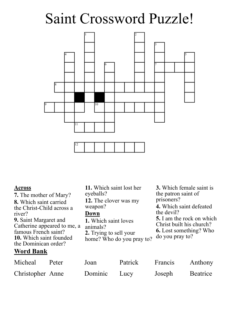 Saint Crossword Puzzle!