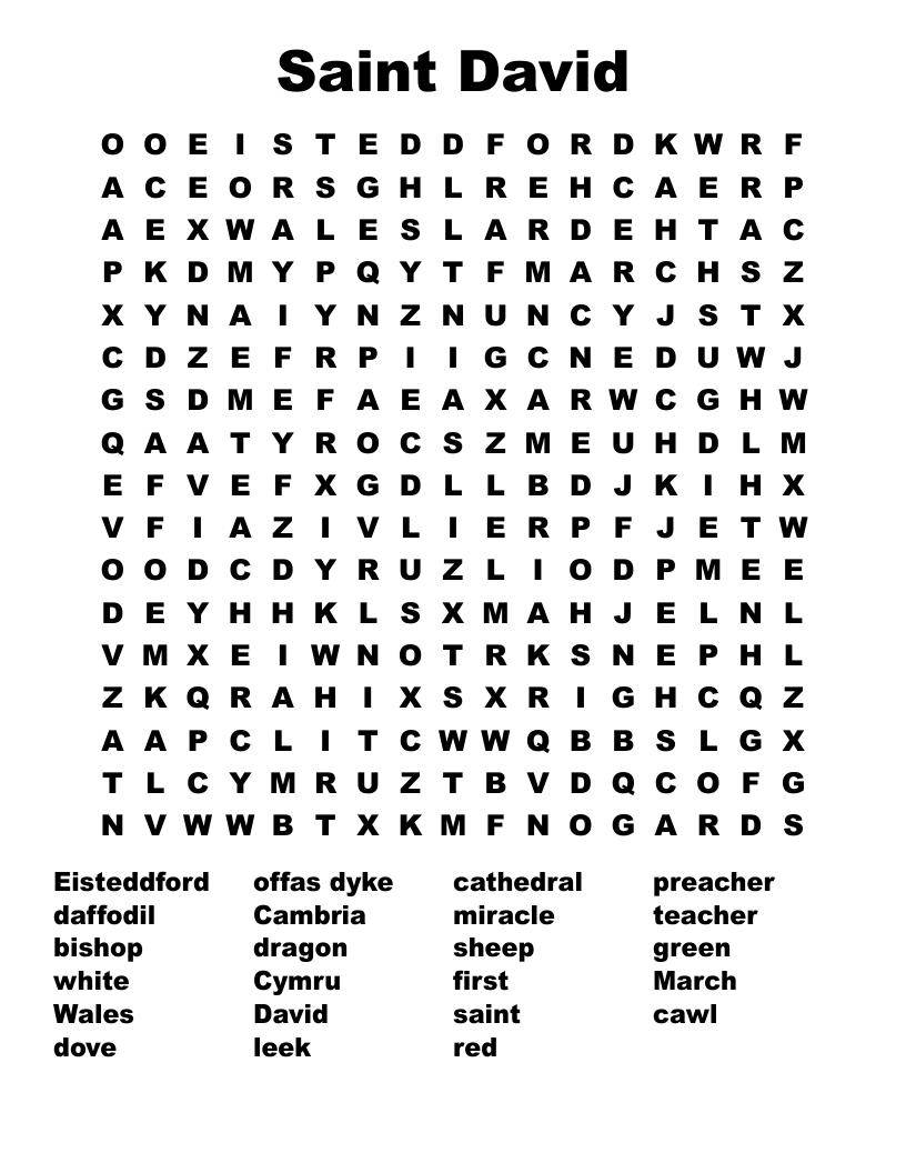Saint David Word Search
