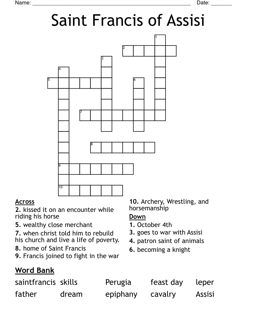Saint Francis of Assisi Crossword