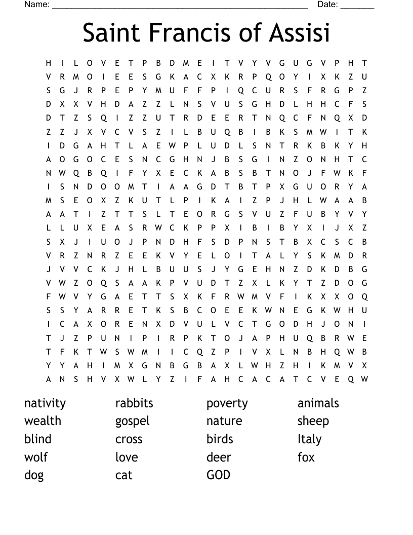 Saint Francis of Assisi Word Search