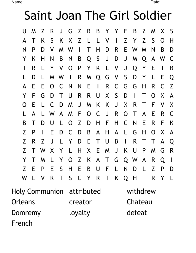 Saint Joan The Girl Soldier Word Search