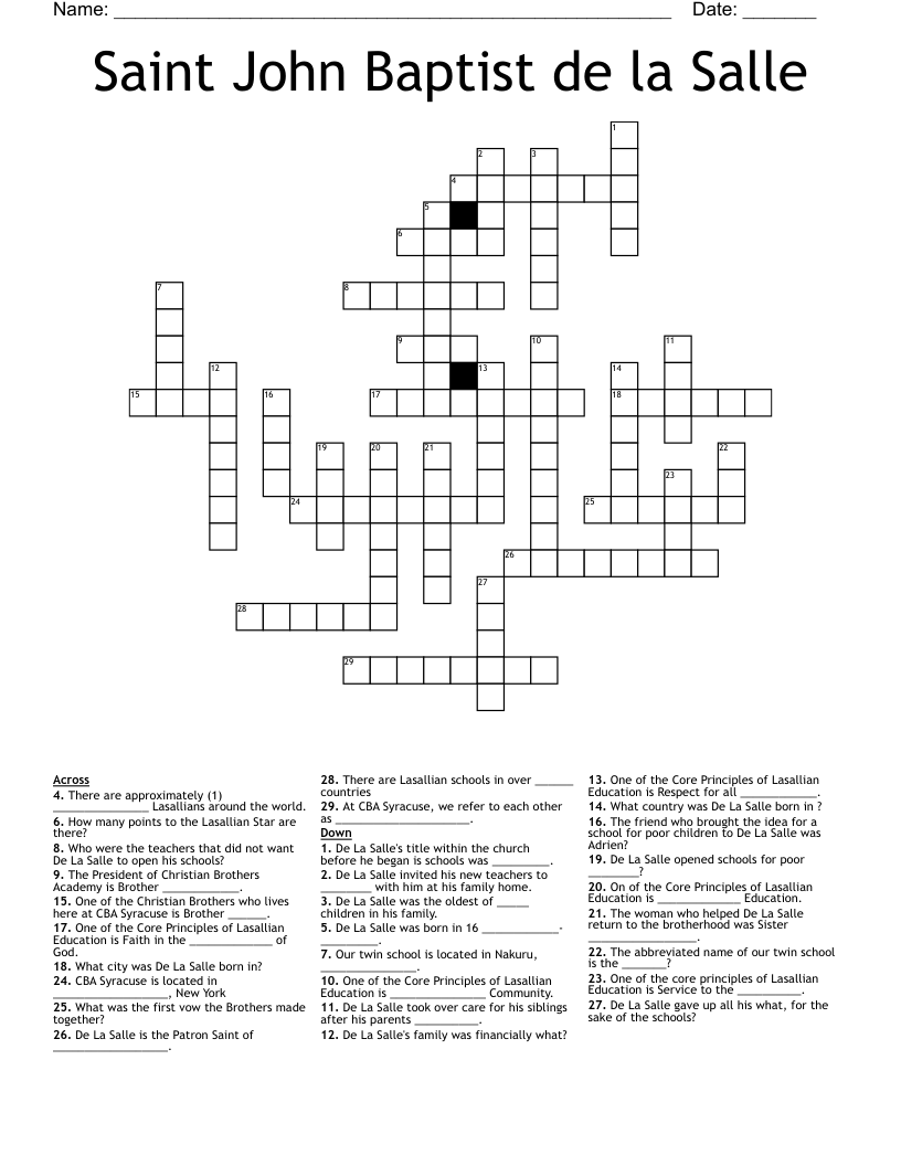Saint John Baptist de la Salle Crossword