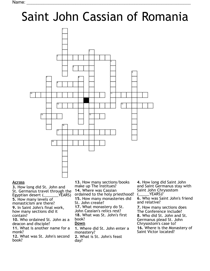 Saint John Cassian of Romania Crossword