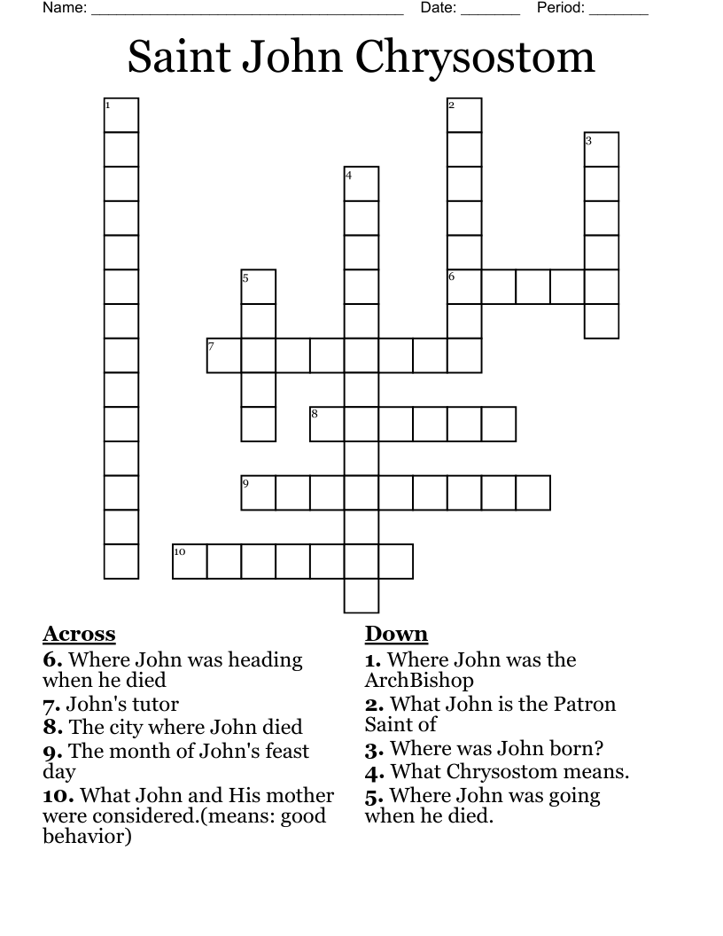 Saint John Chrysostom Crossword