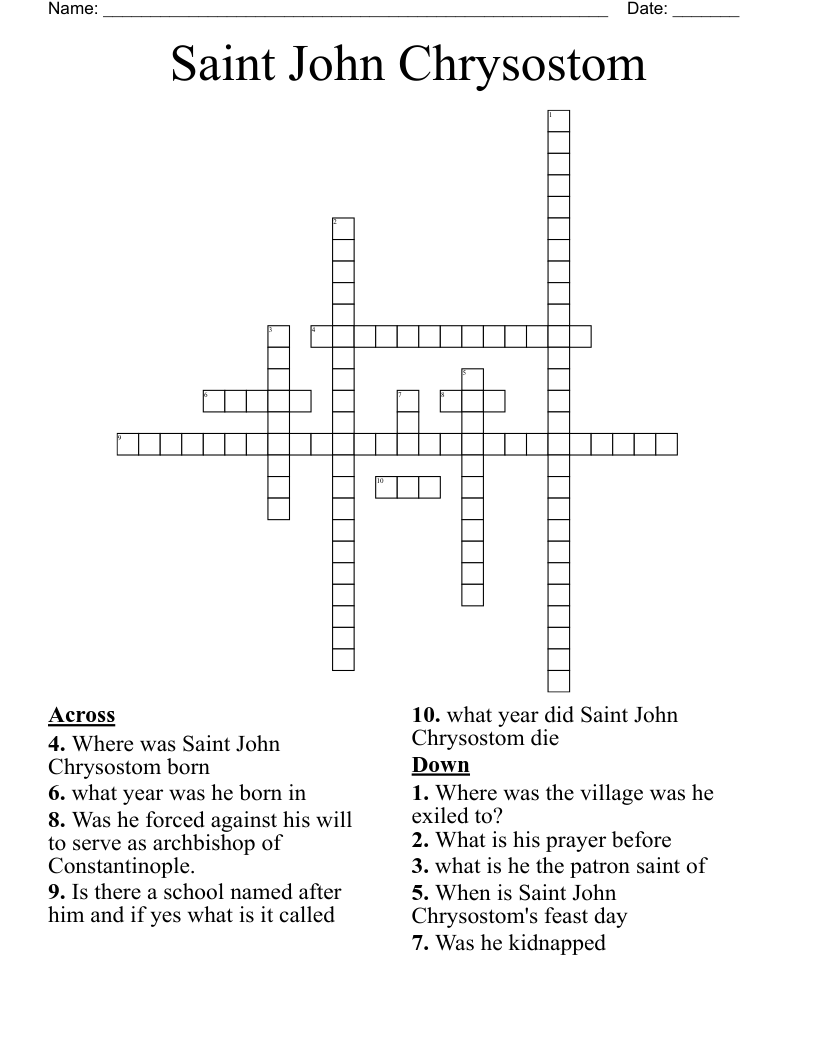 Saint John Chrysostom Crossword