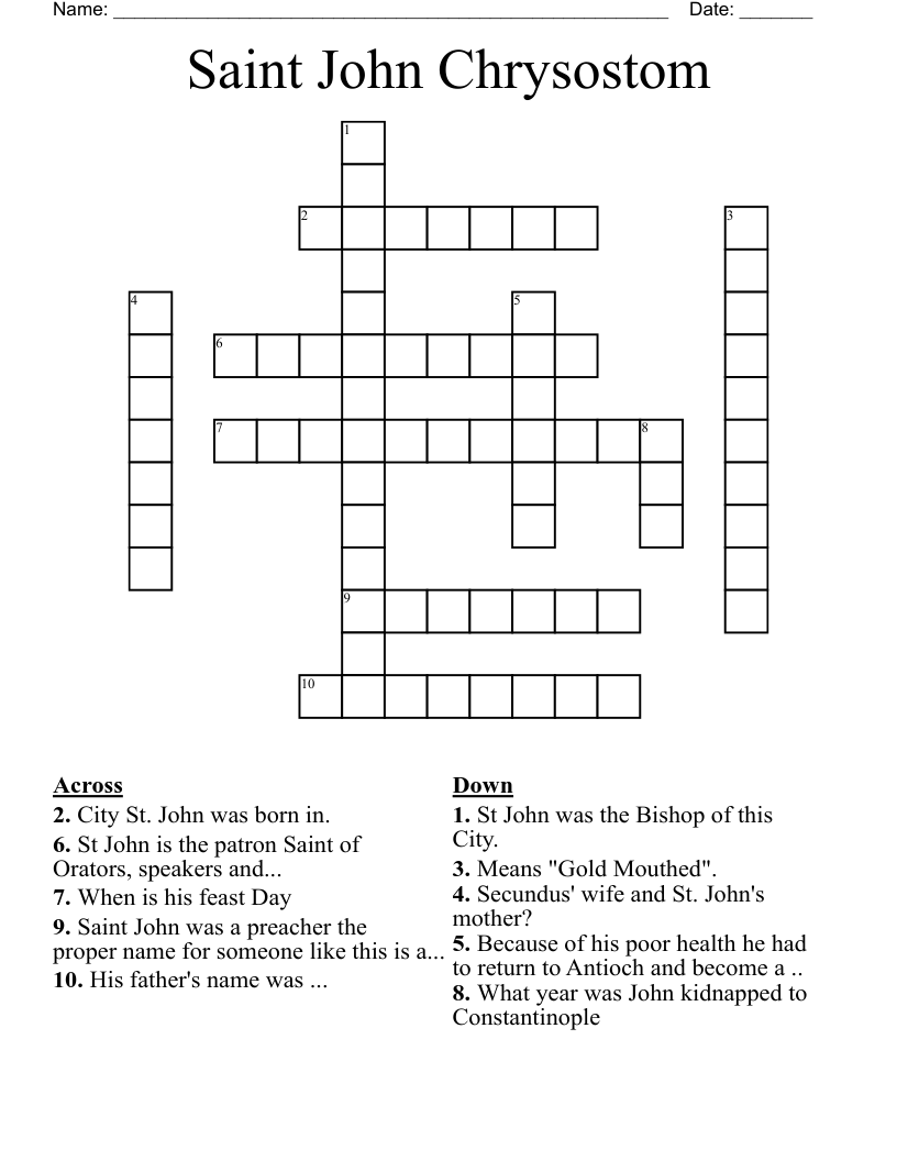 Saint John Chrysostom  Crossword