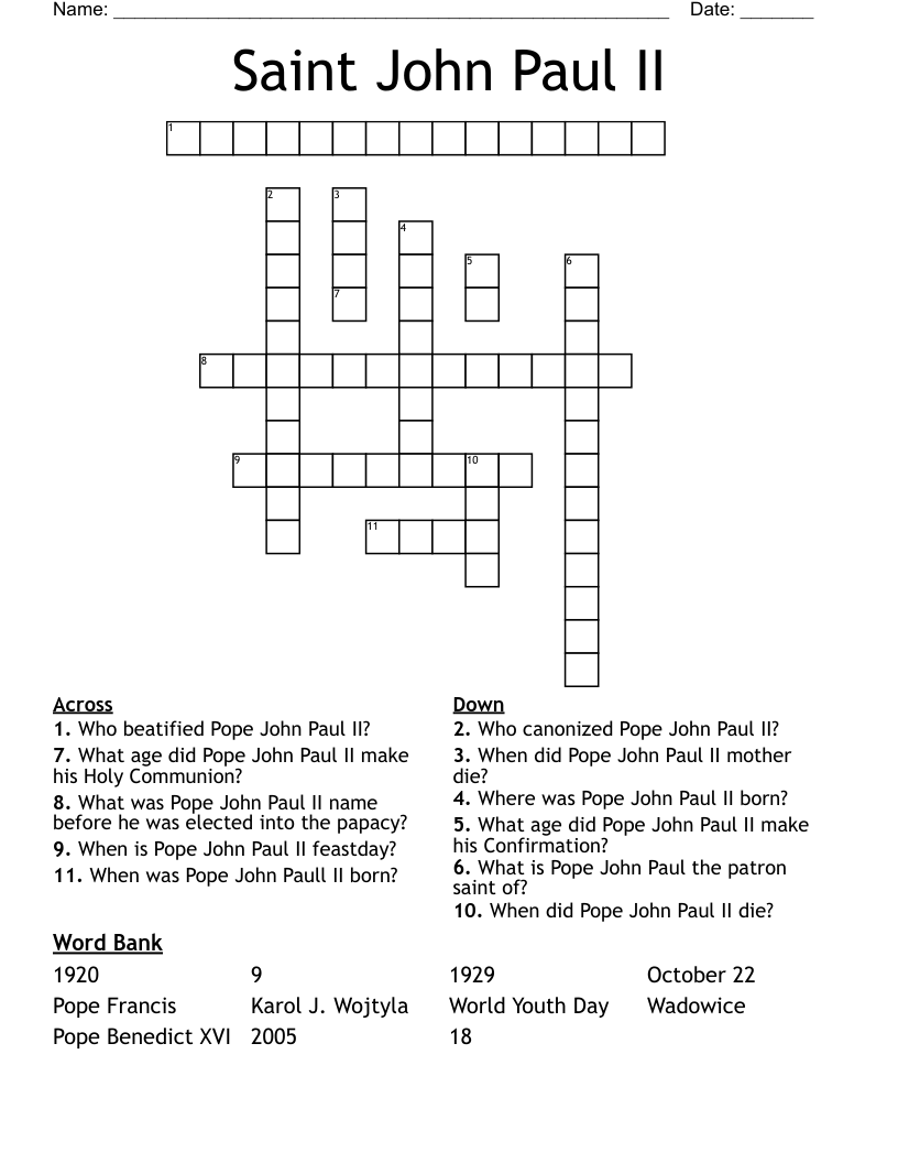 Saint John Paul II Crossword